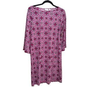 Kim Rogers Shift Dress 3/4 Sleeve Fuchsia Black Womens Small New
